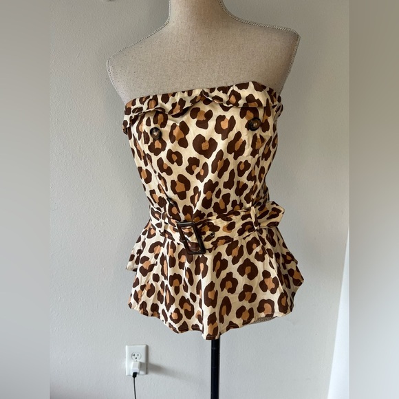 New York & Company Strapless Poplin Belted Top in Leopard Print, size M, NWT! - Picture 3 of 11